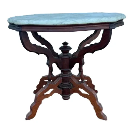 1900s Antique Victorian Marble Top Side Table