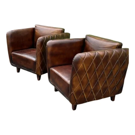 1970s Faux Leather Quilted Club Chairs- Set of 2