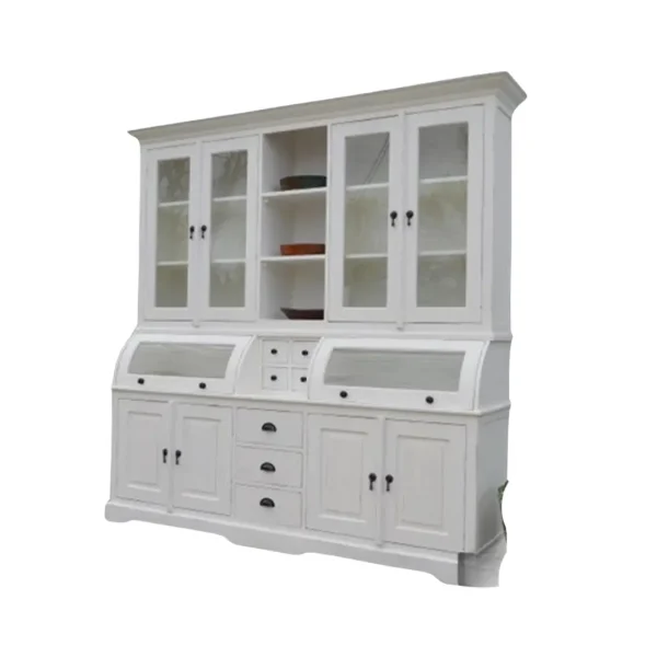 Modern Farmhouse White Curved Glass Kitchen Cabinet