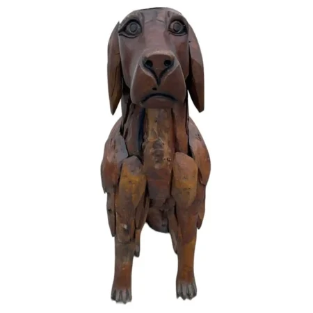 4' Teak Standing Dog Statue – Life-Size Yard Sculpture