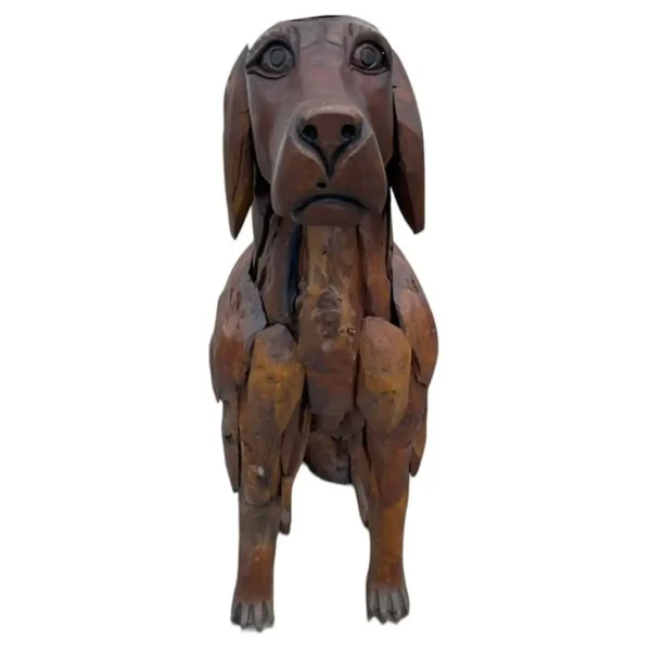 4' Teak Standing Dog Statue – Life-Size Yard Sculpture