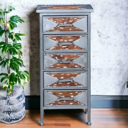 Southwest Industrial Chic Small Narrow Iron Chest of 5 Drawers