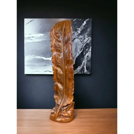7.5' Carved Wood Leaf Floor Statue – Contemporary Decor