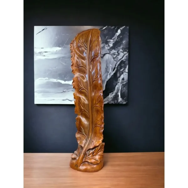 7.5' Carved Wood Leaf Floor Statue – Contemporary Decor