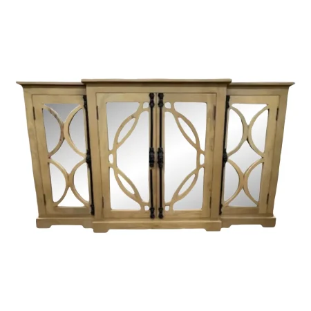 Modern Coastal Acacia Wood 3-Mirror Door Credenza