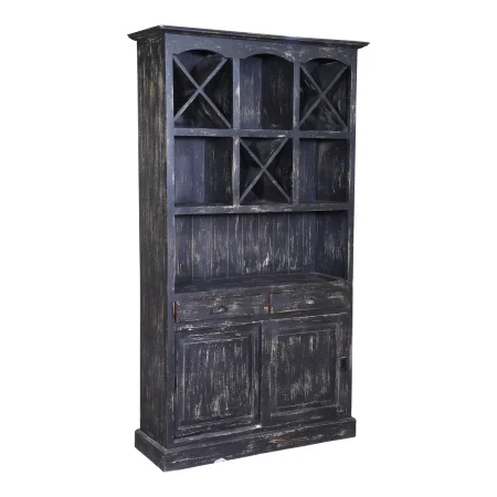 Country Farmhouse Tall Black Mango Wood Wine Cabinet