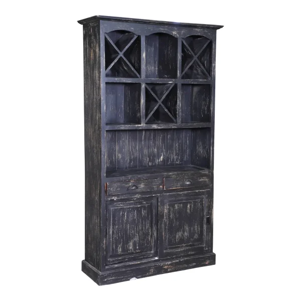 Country Farmhouse Tall Black Mango Wood Wine Cabinet