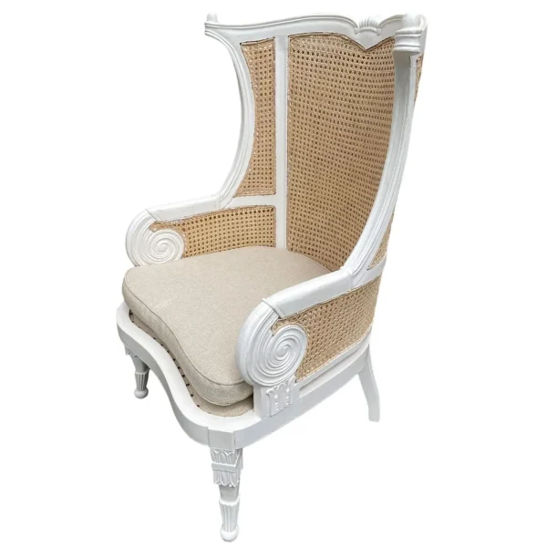 French Provincial White Cane Wingback Chair - Image 2