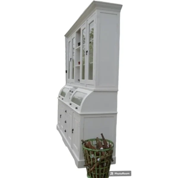 Modern Farmhouse White Curved Glass Kitchen Cabinet - Image 2