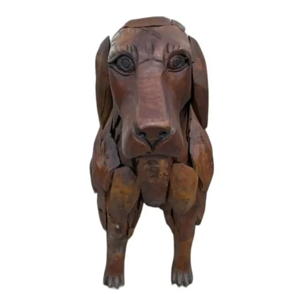 4' Teak Standing Dog Statue – Life-Size Yard Sculpture - Image 2
