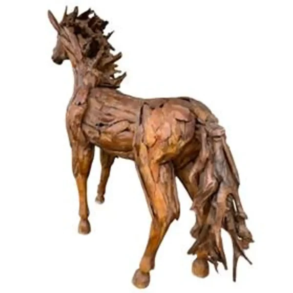 8' Teak Standing Horse Statue – Life-Size Garden Decor - Image 2