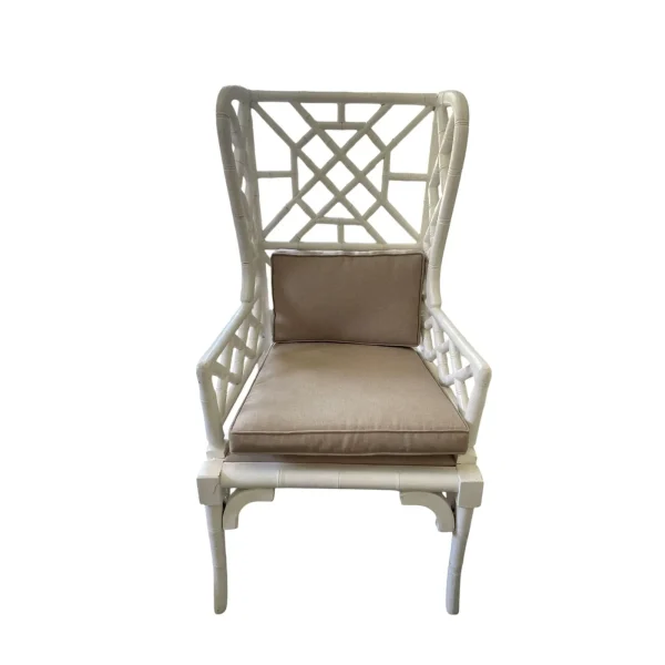 Pair of Coastal Boho Mahogany Pagoda Wingback Armchairs - Image 2