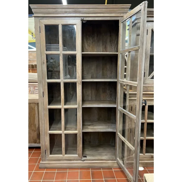French Country Glass Door Vitrine Driftwood Bookcase - Image 2
