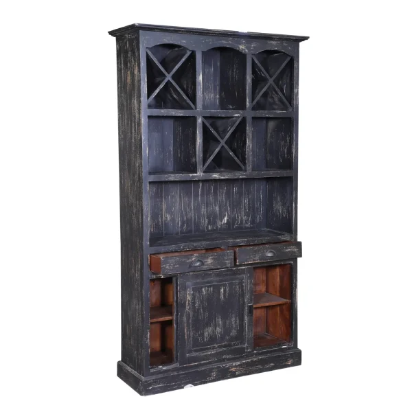 Country Farmhouse Tall Black Mango Wood Wine Cabinet - Image 2