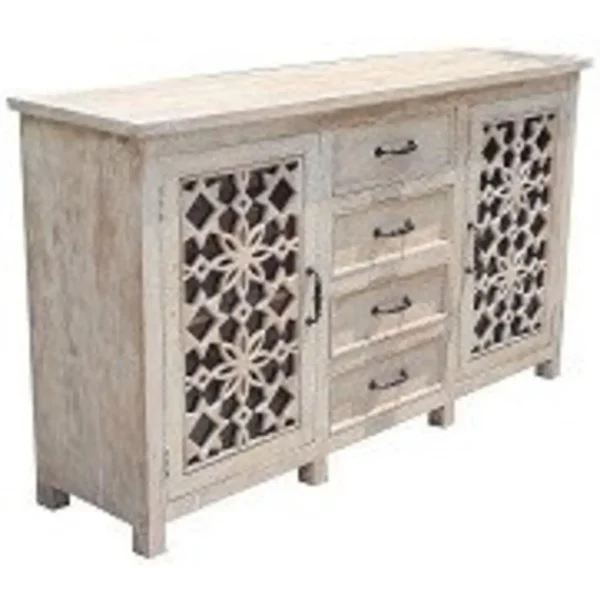 Country Cottage Floral Carved Buffet – Whitewash Mango Console - Image 2