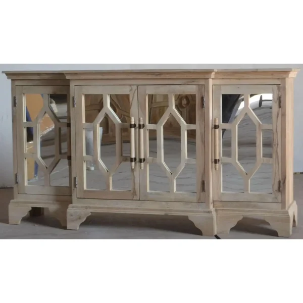 Coastal Carved Mirror Door Credenza - Image 3