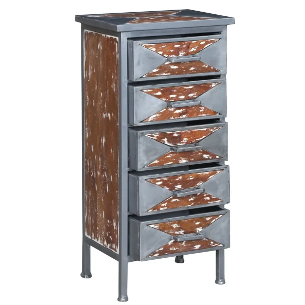 Southwest Industrial Chic Small Narrow Iron Chest of 5 Drawers - Image 3