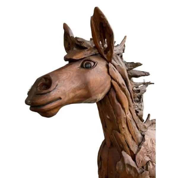 8' Teak Standing Horse Statue – Life-Size Garden Decor - Image 3