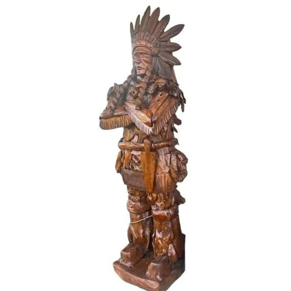 Over 7' Native American Chief Teak Sculpture – Tall Statue - Image 3