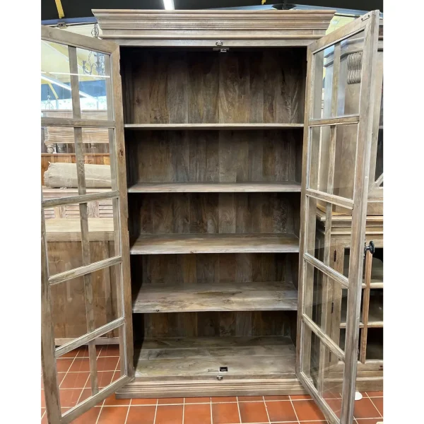 French Country Glass Door Vitrine Driftwood Bookcase - Image 3