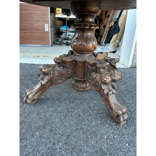 Victorian Carved Mahogany and Oak Center Table With Leather Top - Image 3