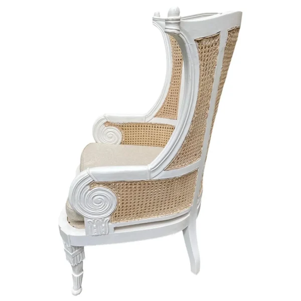 French Provincial White Cane Wingback Chair - Image 3