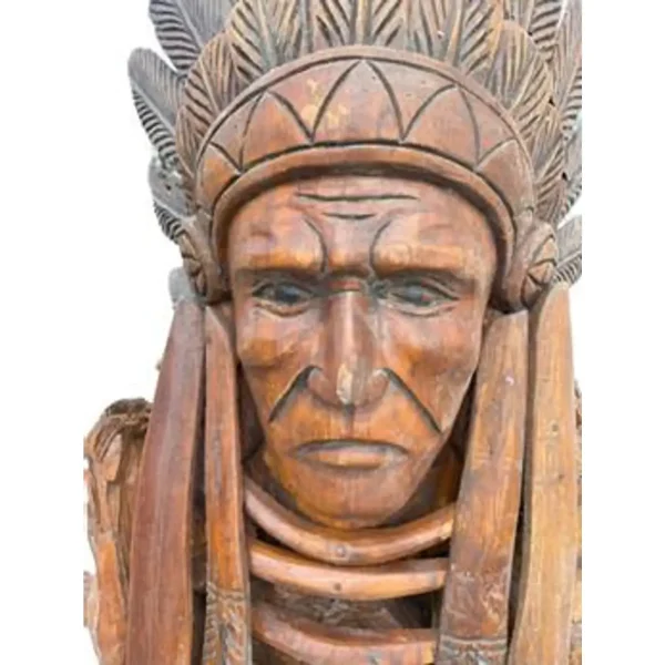 Life-Size Native American Chief Statue – Teak Wood Sculpture - Image 3
