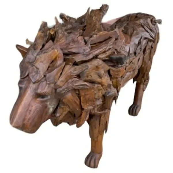 9' Life-Size Teak Walking Lion Statue – Safari Yard Decor - Image 3