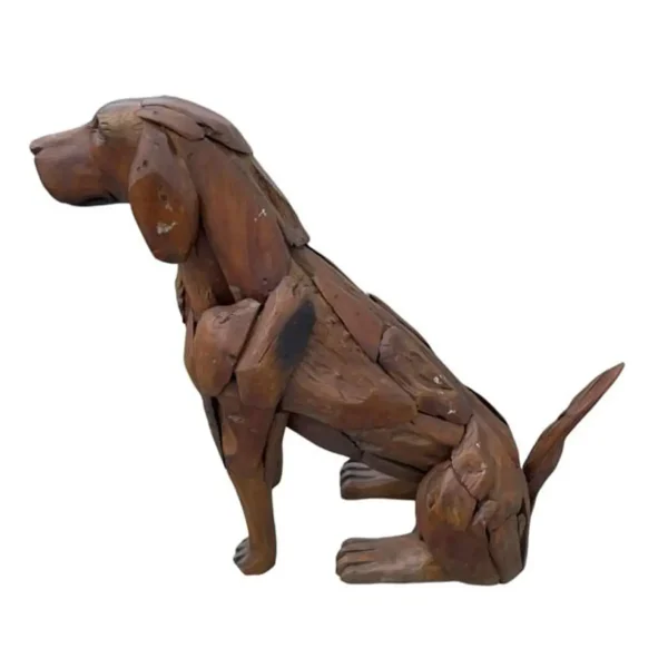 4' Teak Standing Dog Statue – Life-Size Yard Sculpture - Image 3