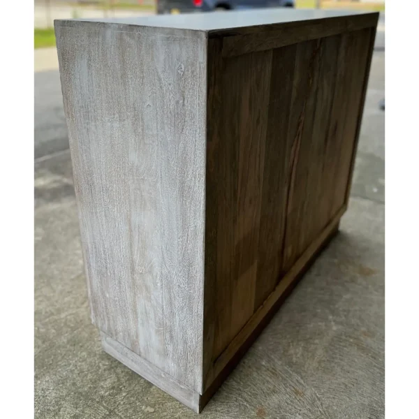 Coastal Boho Carved Glass Door Whitewashed Cabinet - Image 4