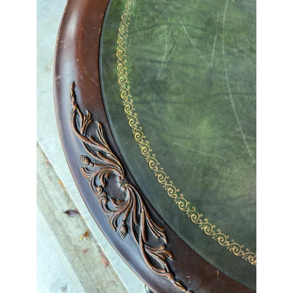 Victorian Carved Mahogany and Oak Center Table With Leather Top - Image 4