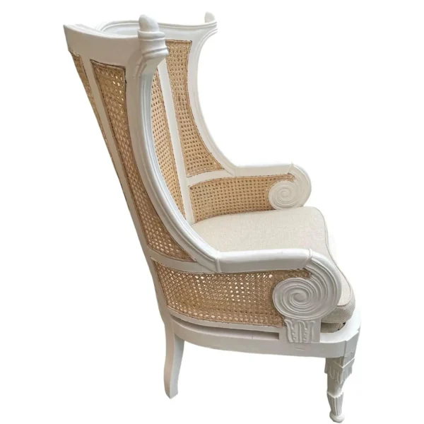 French Provincial White Cane Wingback Chair - Image 4