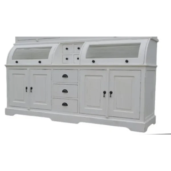 Modern Farmhouse White Curved Glass Kitchen Cabinet - Image 4
