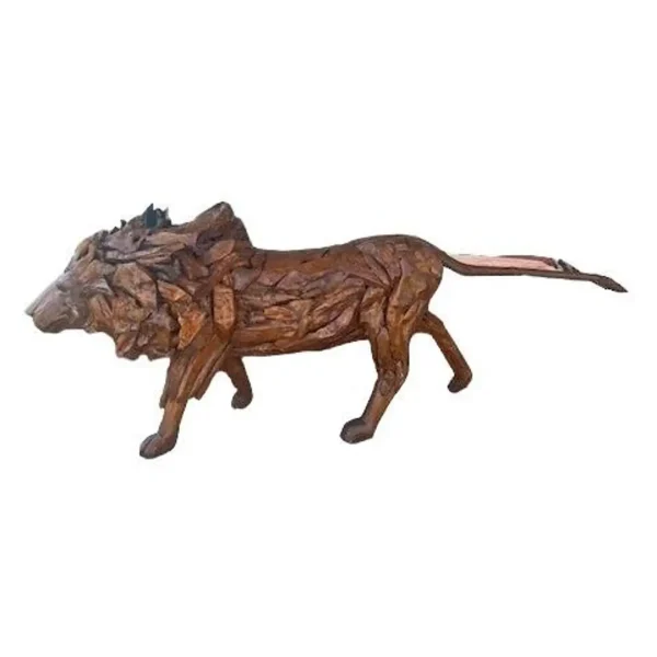 9' Life-Size Teak Walking Lion Statue – Safari Yard Decor - Image 4
