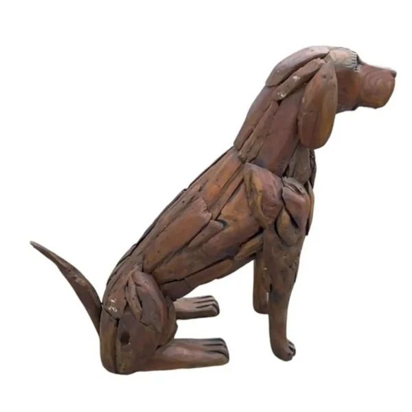 4' Teak Standing Dog Statue – Life-Size Yard Sculpture - Image 4