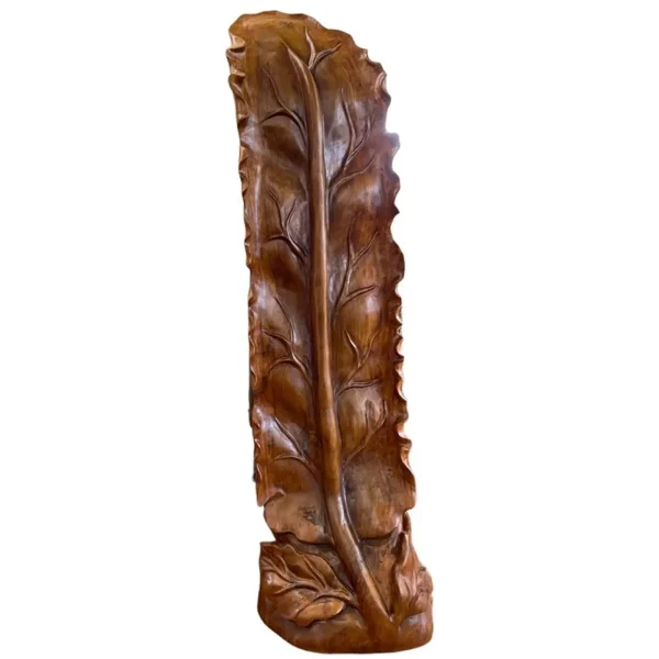 7.5' Carved Wood Leaf Floor Statue – Contemporary Decor - Image 4