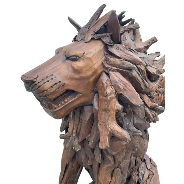 7' Tall Sitting Lion Statue – Life-Size Teak Garden Sculpture - Image 4