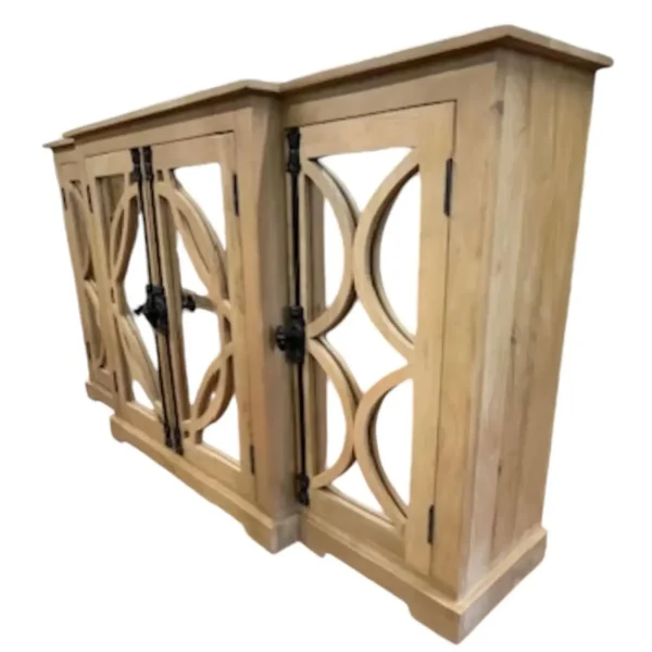 Modern Coastal Acacia Wood 3-Mirror Door Credenza - Image 5