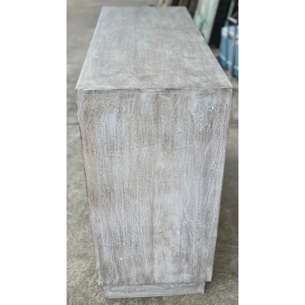 Coastal Boho Carved Glass Door Whitewashed Cabinet - Image 5