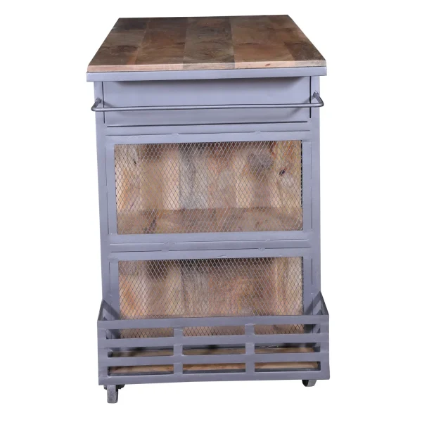 Industrial Mango Wood & Iron Rolling Bar Cart - Image 5