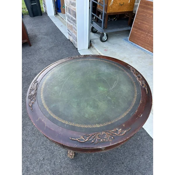 Victorian Carved Mahogany and Oak Center Table With Leather Top - Image 5