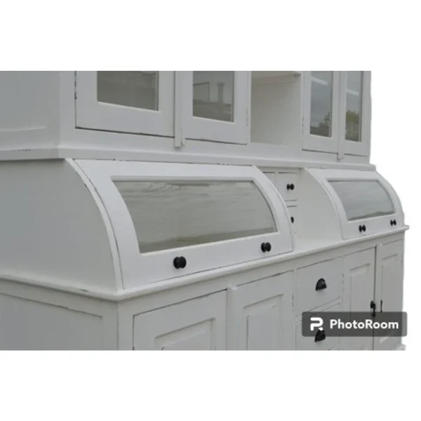 Modern Farmhouse White Curved Glass Kitchen Cabinet - Image 5