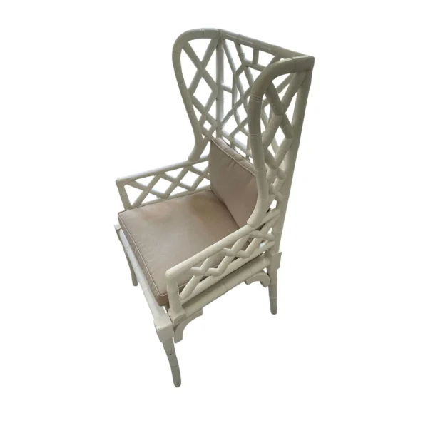 Pair of Coastal Boho Mahogany Pagoda Wingback Armchairs - Image 5