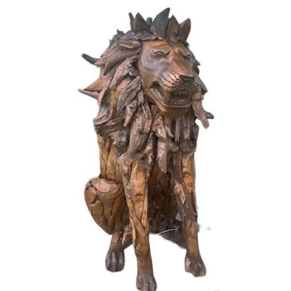 7' Tall Sitting Lion Statue – Life-Size Teak Garden Sculpture - Image 5