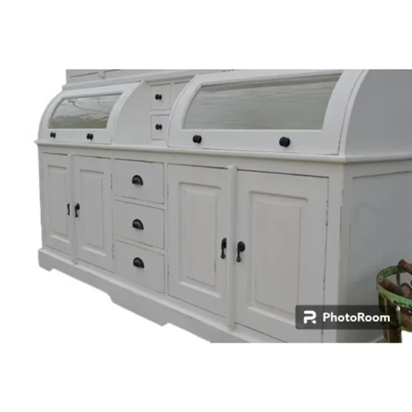 Modern Farmhouse White Curved Glass Kitchen Cabinet - Image 6