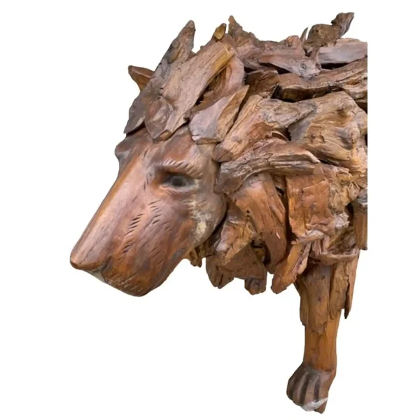 9' Life-Size Teak Walking Lion Statue – Safari Yard Decor - Image 6