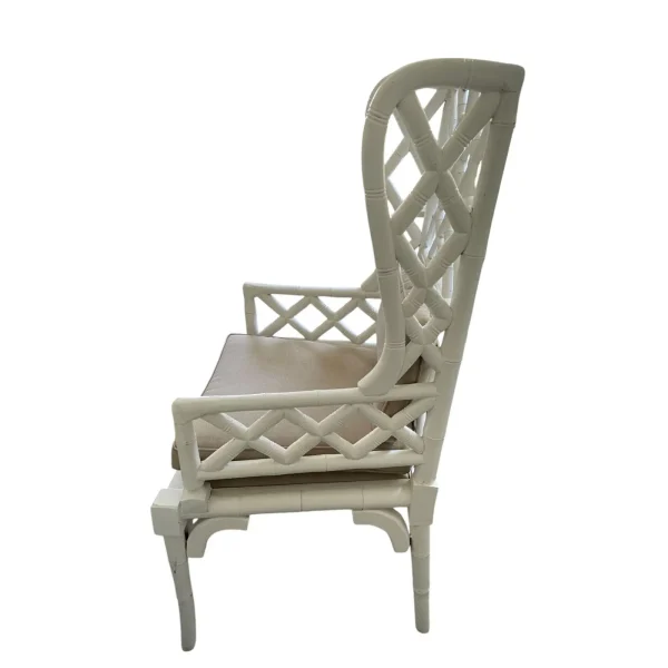 Pair of Coastal Boho Mahogany Pagoda Wingback Armchairs - Image 6