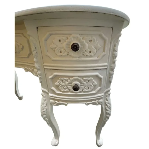 French King Louis White Mahogany Kidney Vanity W/ Triple Mirror - Image 7