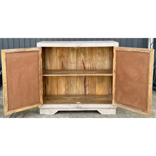 Coastal Boho Carved Glass Door Whitewashed Cabinet - Image 7