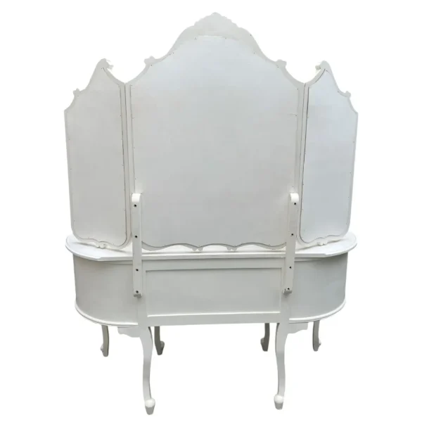French King Louis White Mahogany Kidney Vanity W/ Triple Mirror - Image 8
